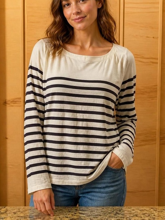 LOFT Tops - Loft long sleeve cream/black stripe top Large